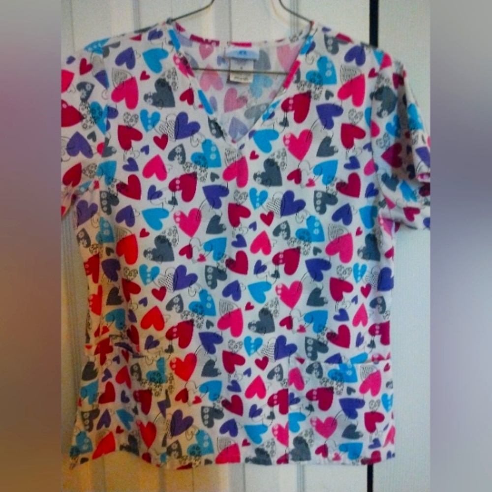 Scrubstar multi colored heart top